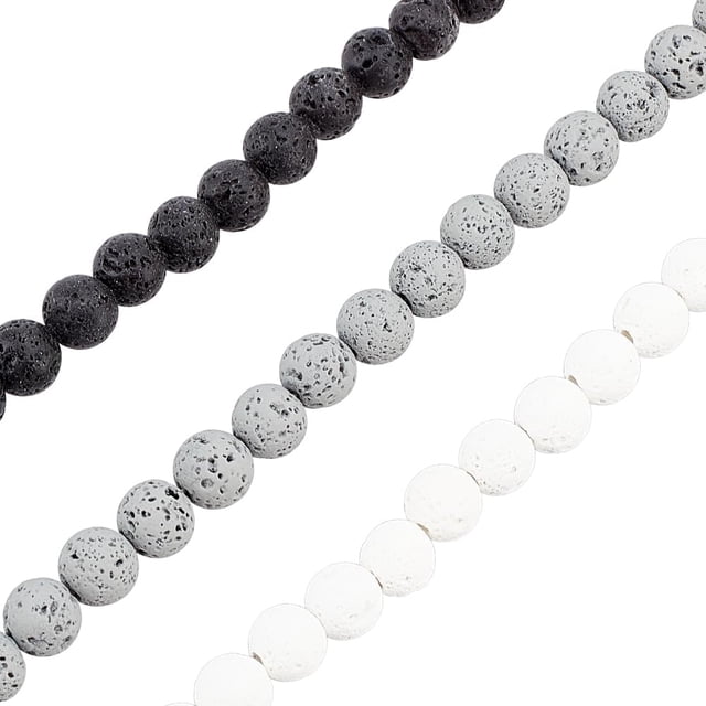 195 cuentas redondas de piedra volcánica de 89 mm - Cuentas de energía natural para joyería - Negro, blanco y gris