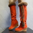 thumbnail image 4 of Wavsuf Winter Boots for Women on Tie Hip with Fuzz Flock Fashion Mid Calf Orange Shoes Size 41, 4 of 5