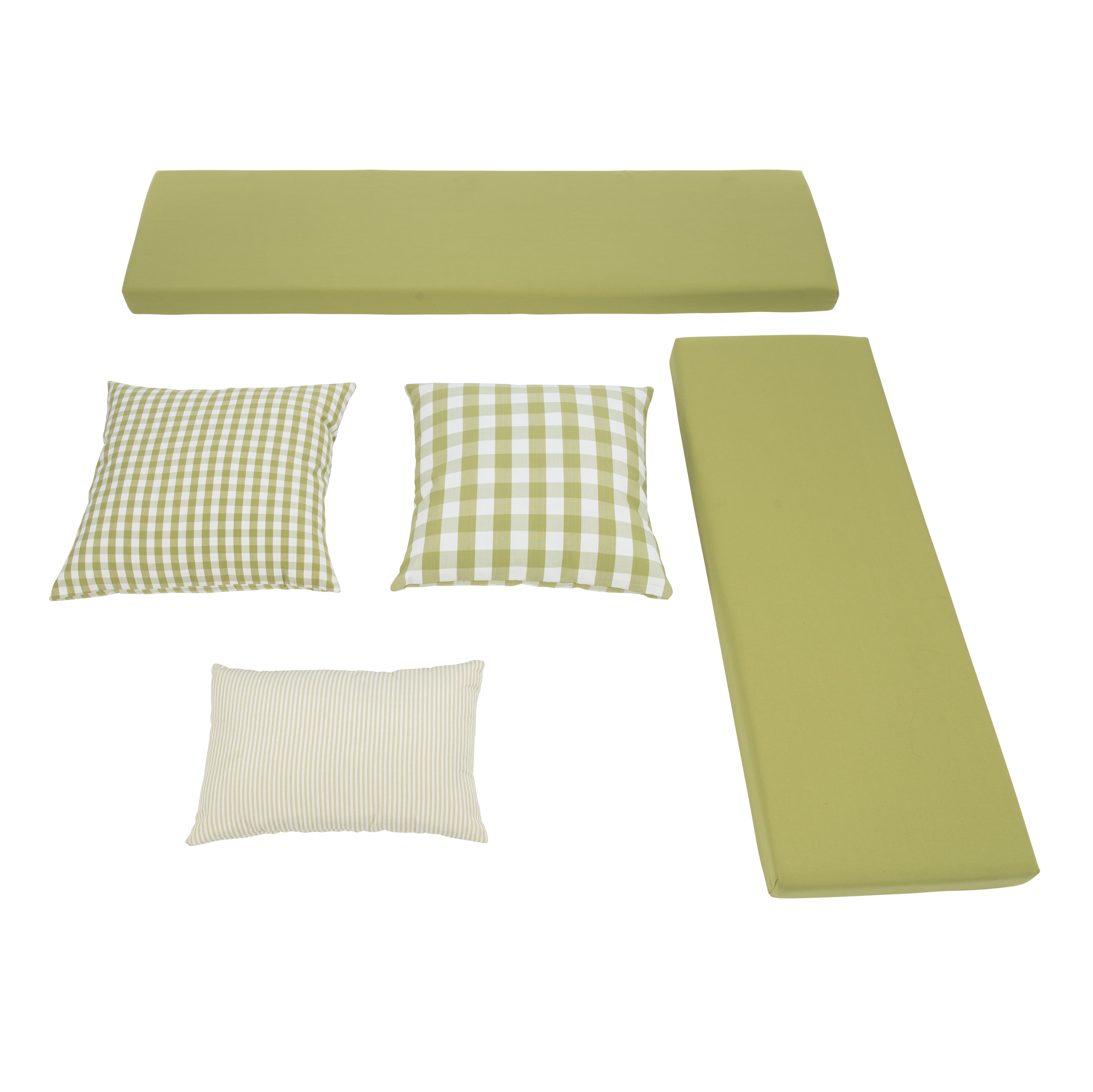 Linon Romero Backless Corner Nook with Storage, 5-Piece Cushion Set, White/Apple Green