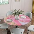 thumbnail image 5 of Pink Marble Round Tablecloth for 45-54 Inch Tables, Fitted Table Cover with Elastic Edge, Modern Abstract Luxury Golden Artwork Waterproof Outdoor Table Cloth Protector for Patio Garden Dinner Picnic, 5 of 9