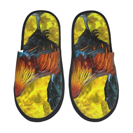 Balery Colorful Rooster Slient Indoor Furry Fleece Comfort House Shoes Soft Non-Slip Home Shoes Cotton slippers House Slippers-- Large