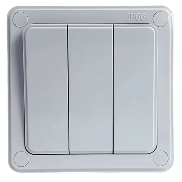 IP66 Waterproof 2 Way Outdoor Wall Light Switch 3 Gang Push Button Power Switch 16A Dust-Proof for Home Garden,1 * Outdoor waterproof switch,Grey
