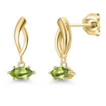 Gem Stone King 10K Yellow Gold Green Peridot Stud Dangle Earrings for Women | 0.50 Cttw | Gemstone August Birthstone | Marquise 6X3MM