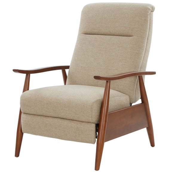 Terni Wood Arm Push Back Recliner in Performance Fabric - Rawhide Beige