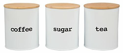 Kitchen Canister Set with Airtight Bamboo Lids- 3 Food Storage Containers for Coffee, Tee and Sugar