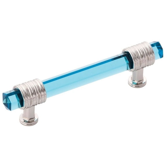 Belwith-Keeler B076306GC-14 3.75 in. Chrysalis Pull, Polished Nickel with Cerulean Glass