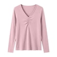 thumbnail image 5 of jjayotai Women's Deep V Neck Top Long Sleeve Ruched Front Blouse Slim Fit Fall Basic Layering Blouse, 5 of 6