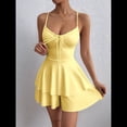 thumbnail image 4 of Vestido Mini de Fiesta Corto con Tirantes Finos y Lazo en la Espalda para Mujer, con Volantes Escalonados, Corte en A, y Ajustado. Amarillo L, 4 of 8
