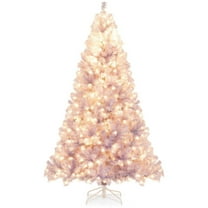 Resenkos Medium Pre-Lit Tinsel Artificial Christmas Tree with Lights - Pink