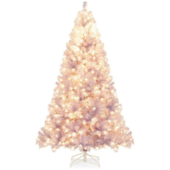 Resenkos Medium Pre-Lit Tinsel Artificial Christmas Tree with Lights - Pink