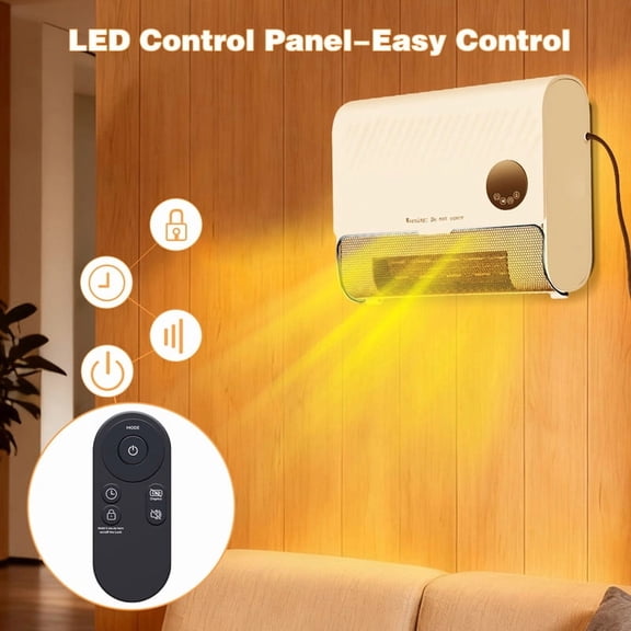 Simenmax 1500W Wall Mounted Space Heater with Remote, Adjustable Thermostat, 3 Heating Modes & 12H Timer, White