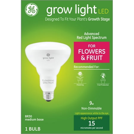 GE LED 9W Grow Light BR30 Red Flowering Fruiting Spectrum Light Bulb for Flowers &