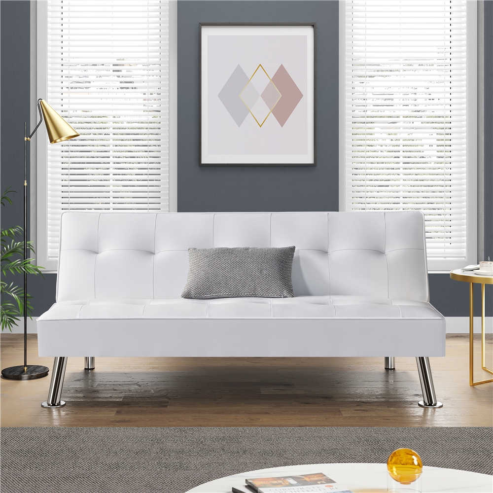 Easyfashion Convertible Faux Leather Futon Sofa Bed, White - image 3 of 10