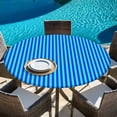 thumbnail image 6 of Violet Striped Round Tablecloth, Fitted Table Cover with Elastic for 55"-60" Round Tables, Geometric Vertical Modern Minimalist Table Cloth Outdoor Indoor Dinning Party Waterproof Tablecloths, 6 of 7