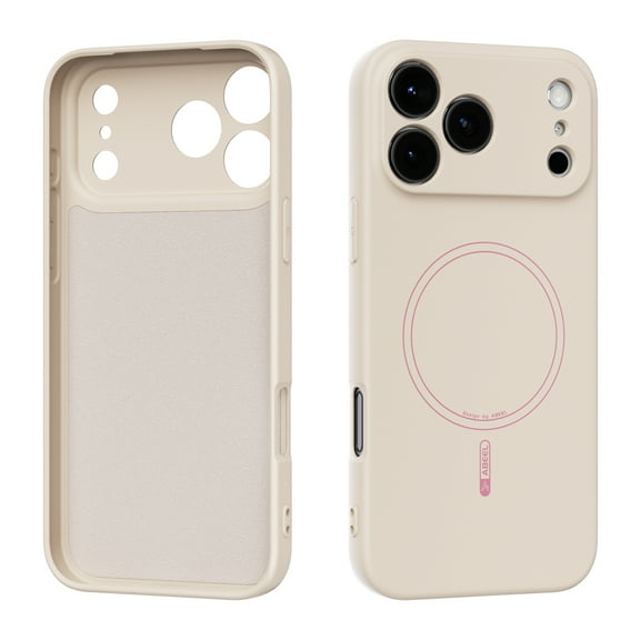 Magnetic for iPhone 17 Pro Max Case, [Full Camera Protection] [Anti-Scratch Microfiber Lining] Drop Resistant Bumper Soft Silicone Phone Cover for iPhone 17 Pro Max Compatible with Mag-Safe, Beige