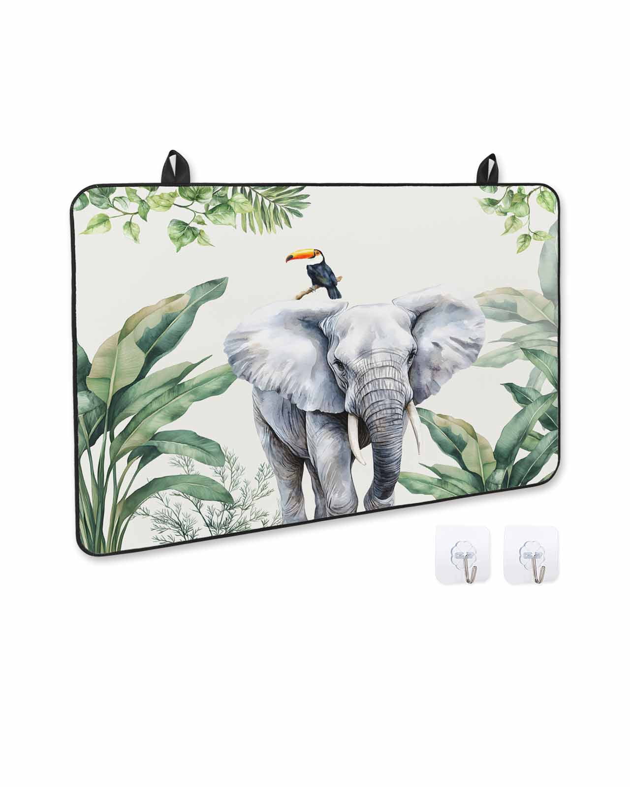 nqOlkjepod Large Induction Cooktop Protector Mat 36"x21", Tropical Elephant Bird Stove Top Covers for Electric Stove, Watercolor Summer Palm Leaf Stove Burner Cover Mats, Glass Top Stove Cover