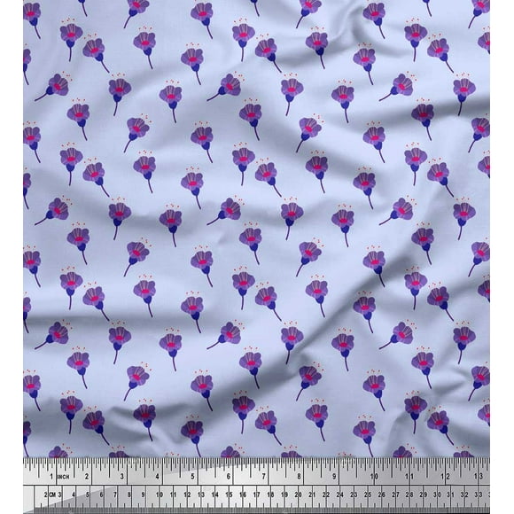 Soimoi Blue Viscose Chiffon Fabric Freesia Floral Print Fabric by Yard 42 Inch Wide