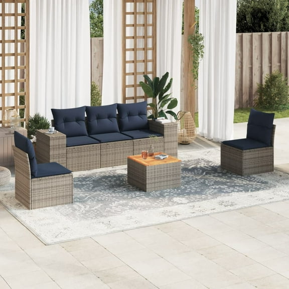 vidaXL 6 Piece Patio Sofa Set with Cushions Gray Poly Rattan