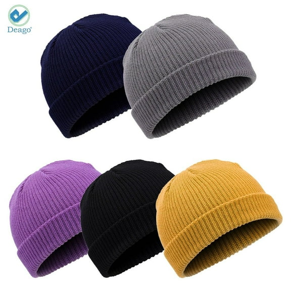 Deago 5 Pieces Trawler Beanie Watch Hat Roll-up Edge Skullcap Fisherman Beanie for Men Women (Multi-color)