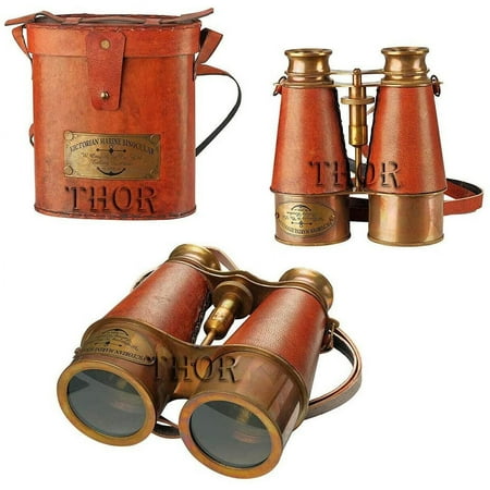 Nautical Victorian Marine Brass Binocular W/ Leather Case
