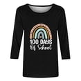 thumbnail image 4 of Lilgiuy 100 Days of School Blouses for Women,3/4 Sleeve Cute Rainbow Graphic Letter Print Tees Blouses Casual Plus Size Basic Tops Pullover Spring (Black,L), 4 of 4