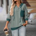 thumbnail image 2 of Color Block Hoodie For Women Patchwork Long Sleeve Hooded Sweatshirt Green L, 2 of 5