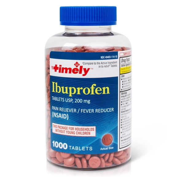 Timely Ibuprofen Tablets - 200 mg Pain Relief Fever Reducer - 1000 Count
