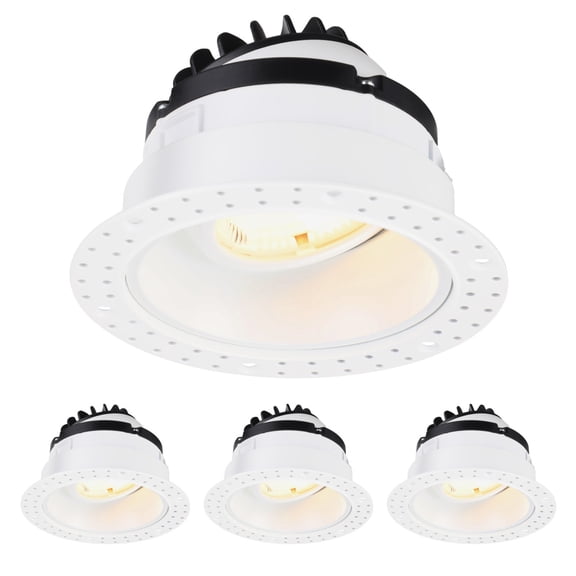 4 Pack 5CCT Round Adjustable Trimless 4-Inch LED Gimbal Recessed Light, 15W 120V Dimmable Ceiling Canless Downlight with J-Box, 2700K/3000K/3500K/4000K/5000K Selectable, White