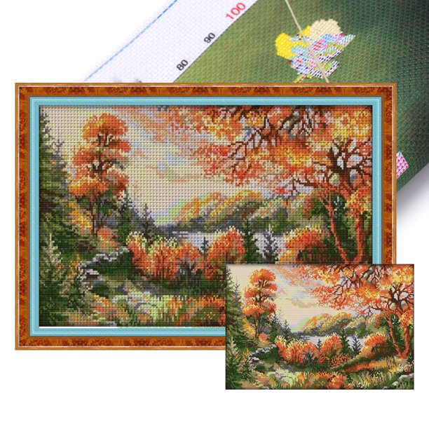 Hilo Algodón Bordado Punto Cruz Otoño Impreso 14CT 46x29cm