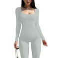 thumbnail image 4 of TAIAOJING Women's Long Sleeve Bodysuit Womens Open Back Long Sleeve Flared Bottom Pants Romper Bodycon Jumpsuit Yoga Rompers, 4 of 6