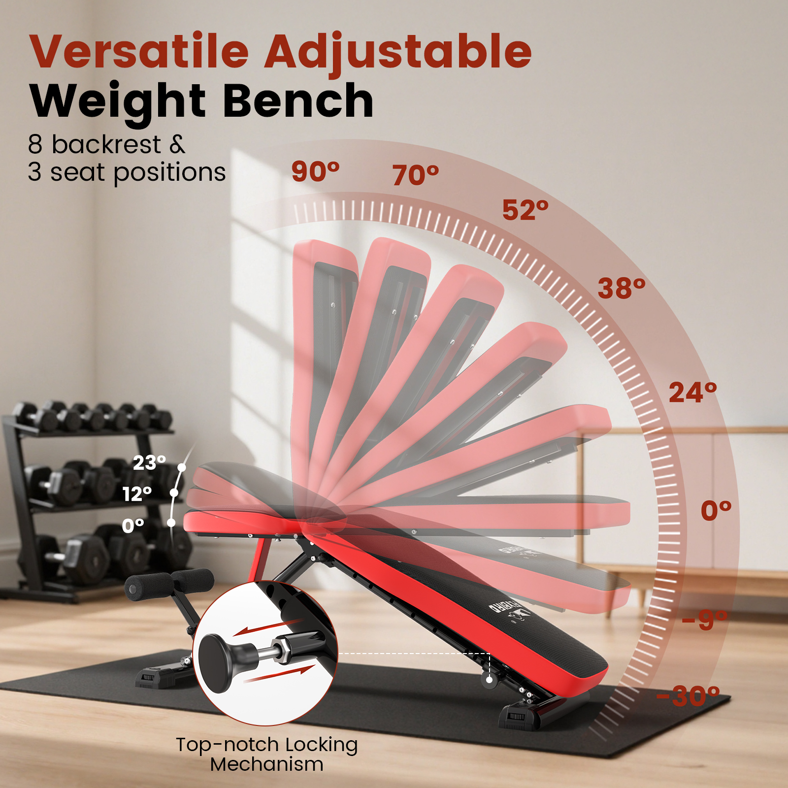 FLYBIRD Adjustable Weight Bench, 880 lbs Capacity photo 4