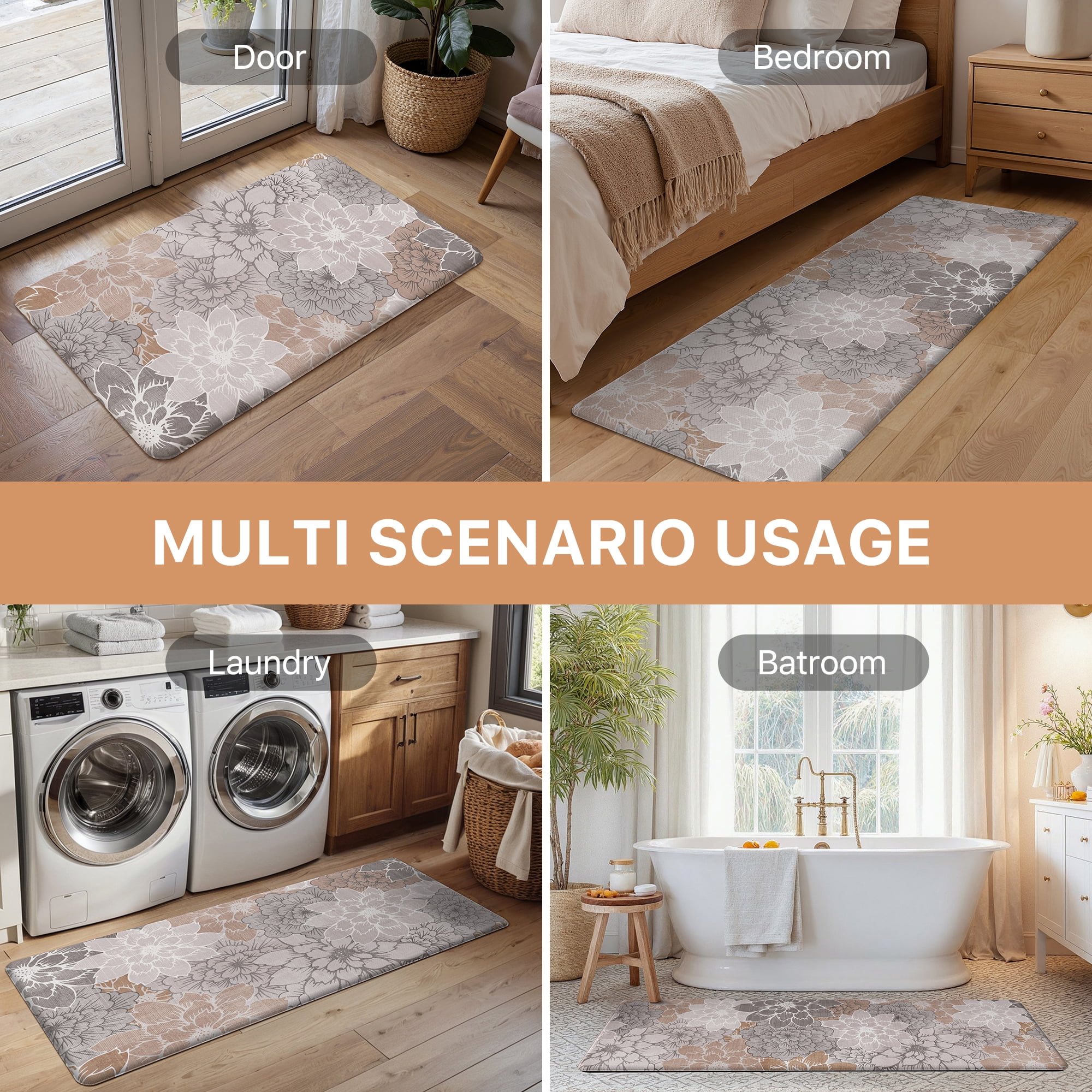 KUETH Kitchen Mats for Floor, Kitchen Rug with Anti Fatigue, Non Slip Washable Kitchen Rug, Set of 2 Kitchen Mat 17"x47"+17"x30", Runner Rug with Waterproof for Bathroon and Bedroom
