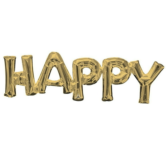 30? Block Phrase "Happy" White Gold (Air-Fill Only) Anagram Foil Mylar Balloon - Party Supplies Decorations