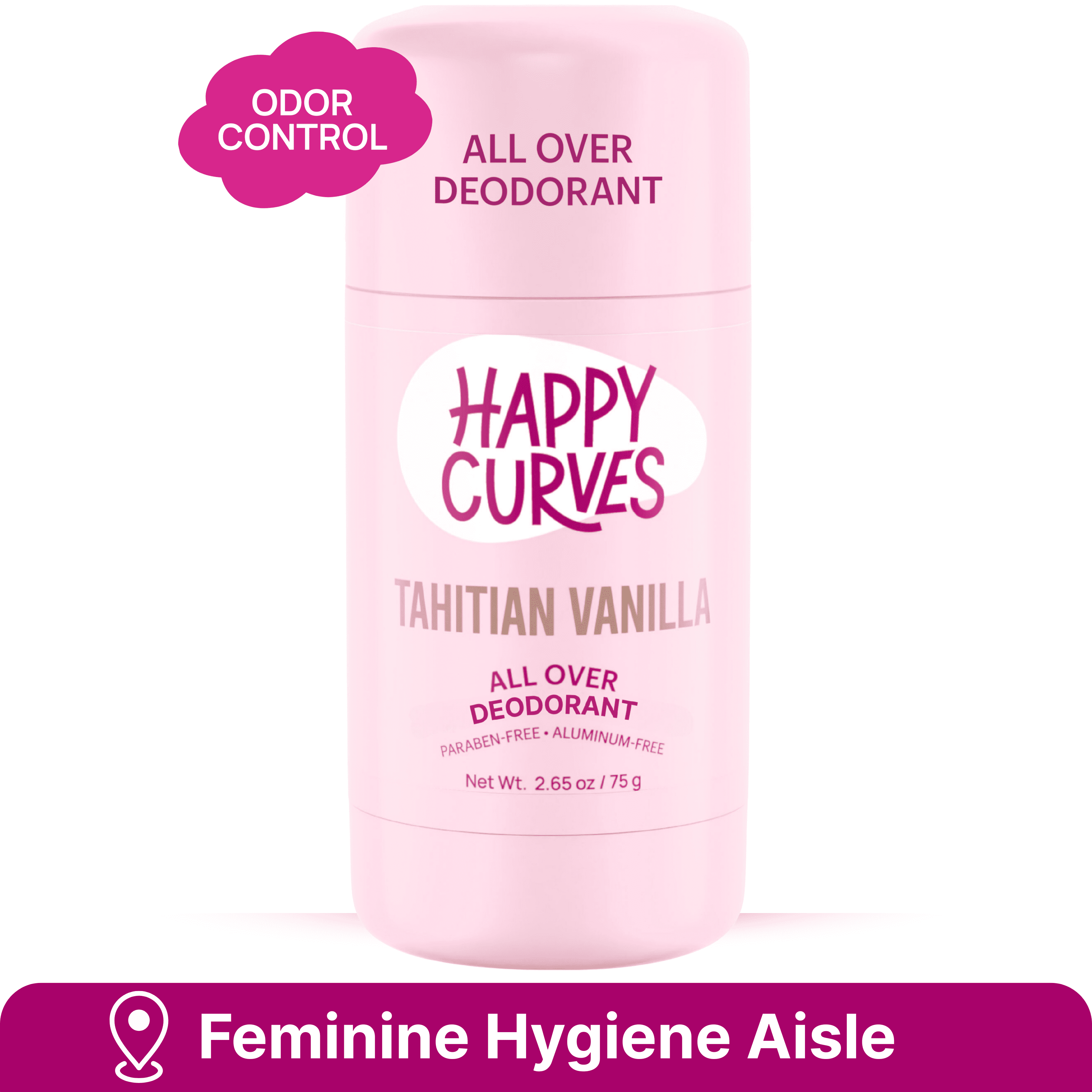 (3 pack) Happy Curves Natural, Aluminum Free Whole Body Deodorant for Women, Tahitian Vanilla, Stick, 2.65 oz