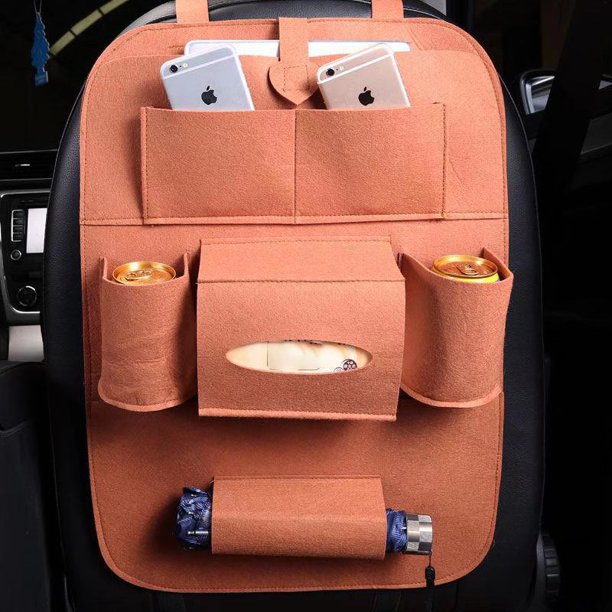colgante estante asiento del automóvil engrosamiento decoración caja de almacenamiento bolsillo de red asiento interior del automóvil limpio bolsa trasera (2 piezas de marrón)
