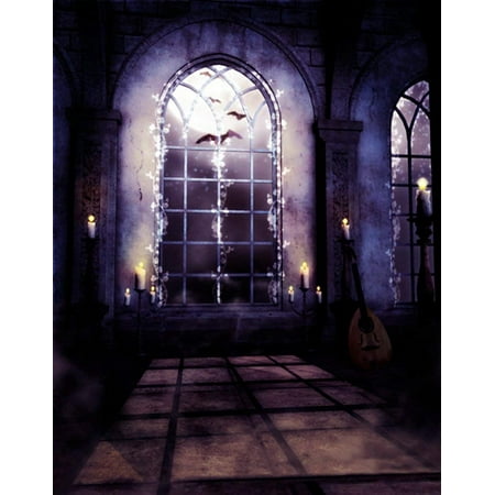Image of ABPHOTO Polyester 5x7ft Dark Room Bat Guitar Photography Backdrops Photo Props Studio Background