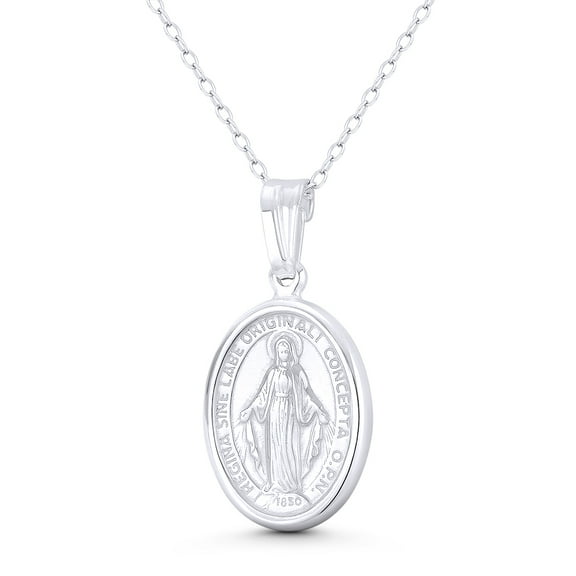 Holy Mother Virgin Mary "Regina Sine Labe Originali Concepta" & Marian Cross 29x14mm (1.1x0.55n) Miraculous Medal Pendant in .925 Sterling Silver