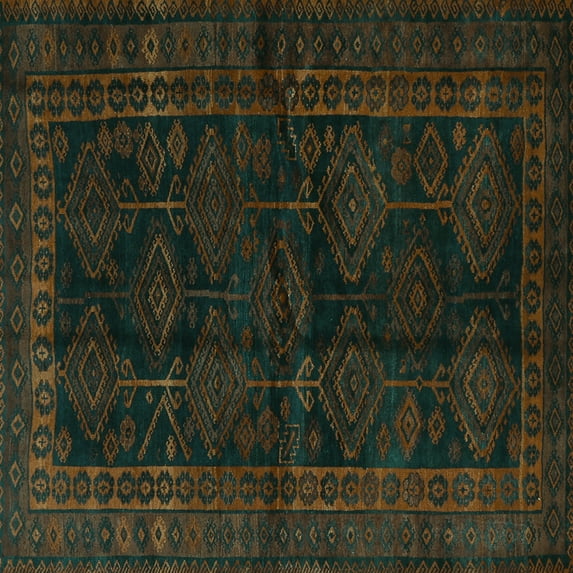 Ahgly Company Indoor Square Persian Turquoise Blue Traditional Area Rugs, 5' Square