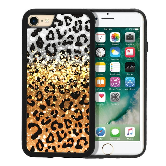 FINCIBO Soft Rubber Cover Case for Apple iPhone 7/8 4.7" (NOT FIT Apple iPhone 7 PLUS 2016 5.5" or Apple iPhone 8 PLUS 2017 5.5"), Yellow Glitter Black/White Leopard & Black/Yellow Leopard