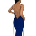 thumbnail image 6 of Women Sexy Backless Long Dress Solid Ruched Bodycon Spaghetti Strap Tie Up Long Dress Elegant Banquet Cocktail Evening Party Dress, 6 of 7
