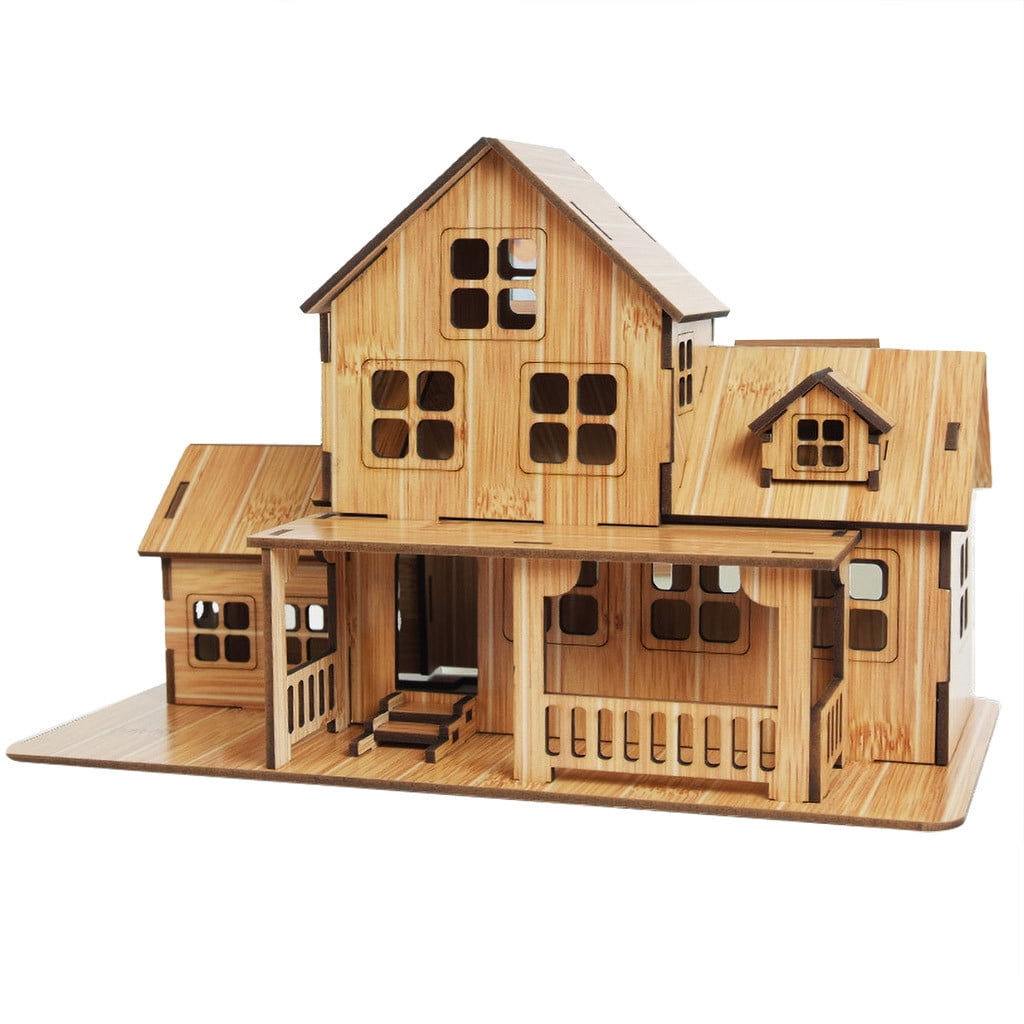 Wooden 3D Puzzle Jigsaw DIY House Villa Building Toy Kid Construction Games 