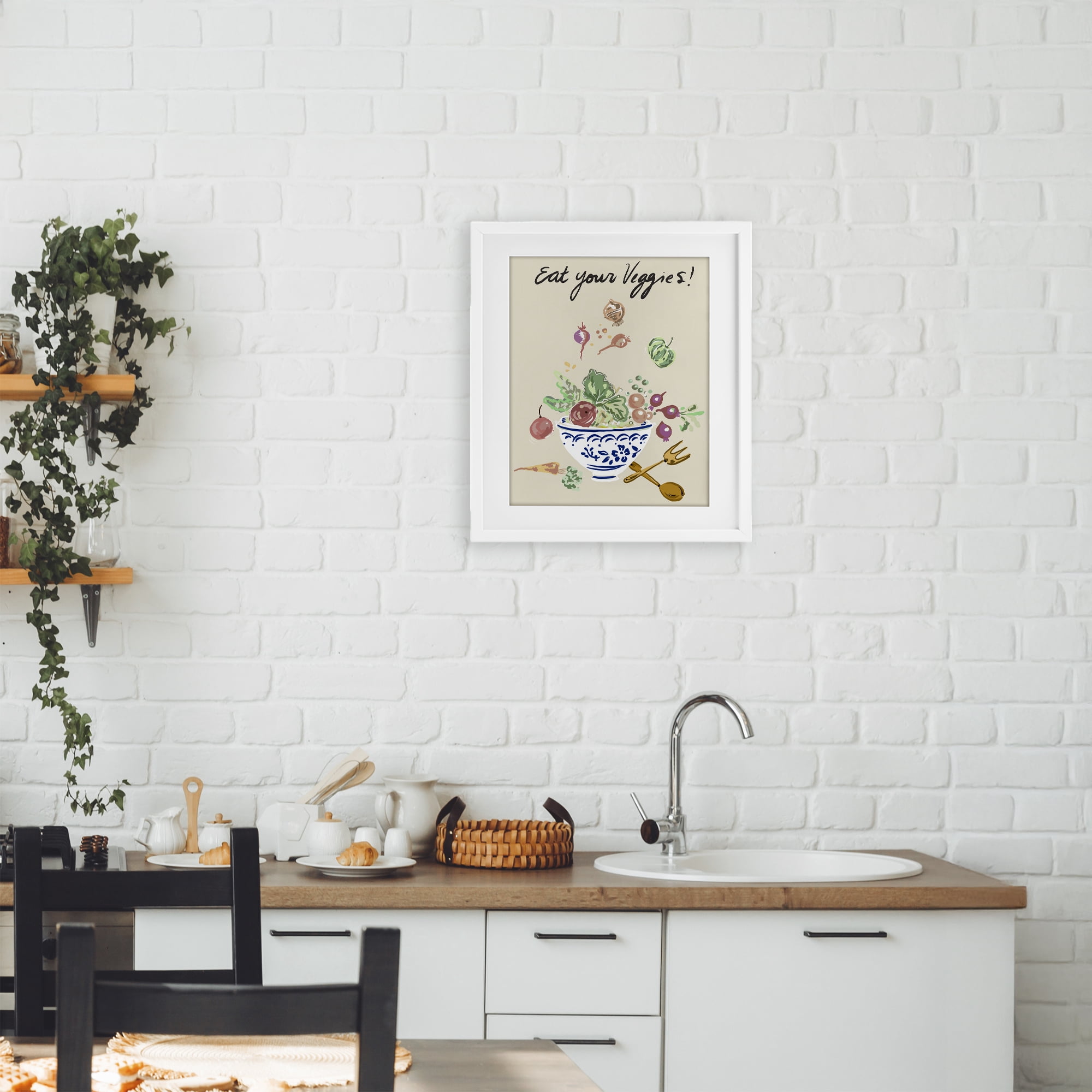 Stupell Industries Eat Your Veggies Bowl White Framed Print Under Glass, design by Ani Del Sol