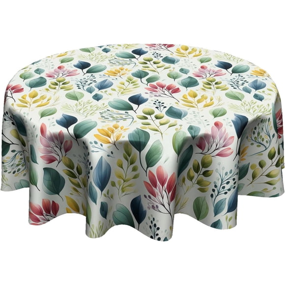 Nappe Ronde 60 Pouces - Couverture de Table Feuilles Colorées Nappe Botanique Colorée Réutilisable pour Cuisine Fête Maison Ferme