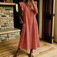 thumbnail image 6 of Karymi Spring Dresses for Women Fake Cotton Linen Sleeveless Maxi Dress, V-Neck Ruffle Strap Loose A-Line Swing Dress with Pockets, Casual Solid Flowy Dress Wedding Guest Dresses for Women, 6 of 6