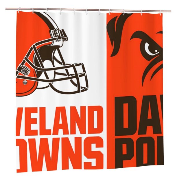 Cle_Browns Cortina de ducha impermeable de secado rápido para baño, cortina de ducha con ganchos, decoración de fútbol americano, juego de cortinas de ducha para baño de plástico, 72 x 72 pulgadas