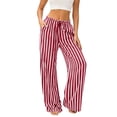 thumbnail image 3 of Endives Women's Wide Leg Pants Casual Striped Baggy Trousers Elastic High Waisted Slacks Drawstring Flowy Palazzo Pants for Women With Pocket Beach Vacation Outfits Red M, 3 of 7