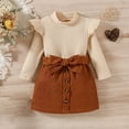 thumbnail image 2 of Lovskoo Baby Girls Fall and Winter High-Neck Knitted Corduroy A-Line Skirt Two-Piece Suit White, 2 of 8