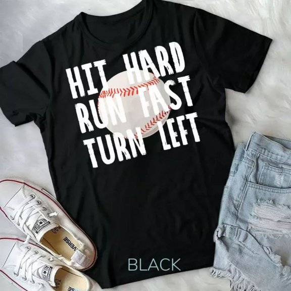 Vintage Tee Vintage Hit Hard Run Fast Turn Left Baseball Funny Sport T-Shirt - Birthday Gifts