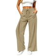 thumbnail image 4 of Vynhevius Women Wide Leg Pants Solid Drawstring Waist Dual Pockets Pleated Casual Loose Trousers, 4 of 7