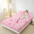 thumbnail image 4 of Homewish Pink Monogrammed A Queen Sheet Sets, Kawaii Princess Bow-tie Flat Sheet, Teens Kids Girls Women Queen Fitted Sheet, Ultra Soft Bedroom Decor, 4-Piece, 4 of 7